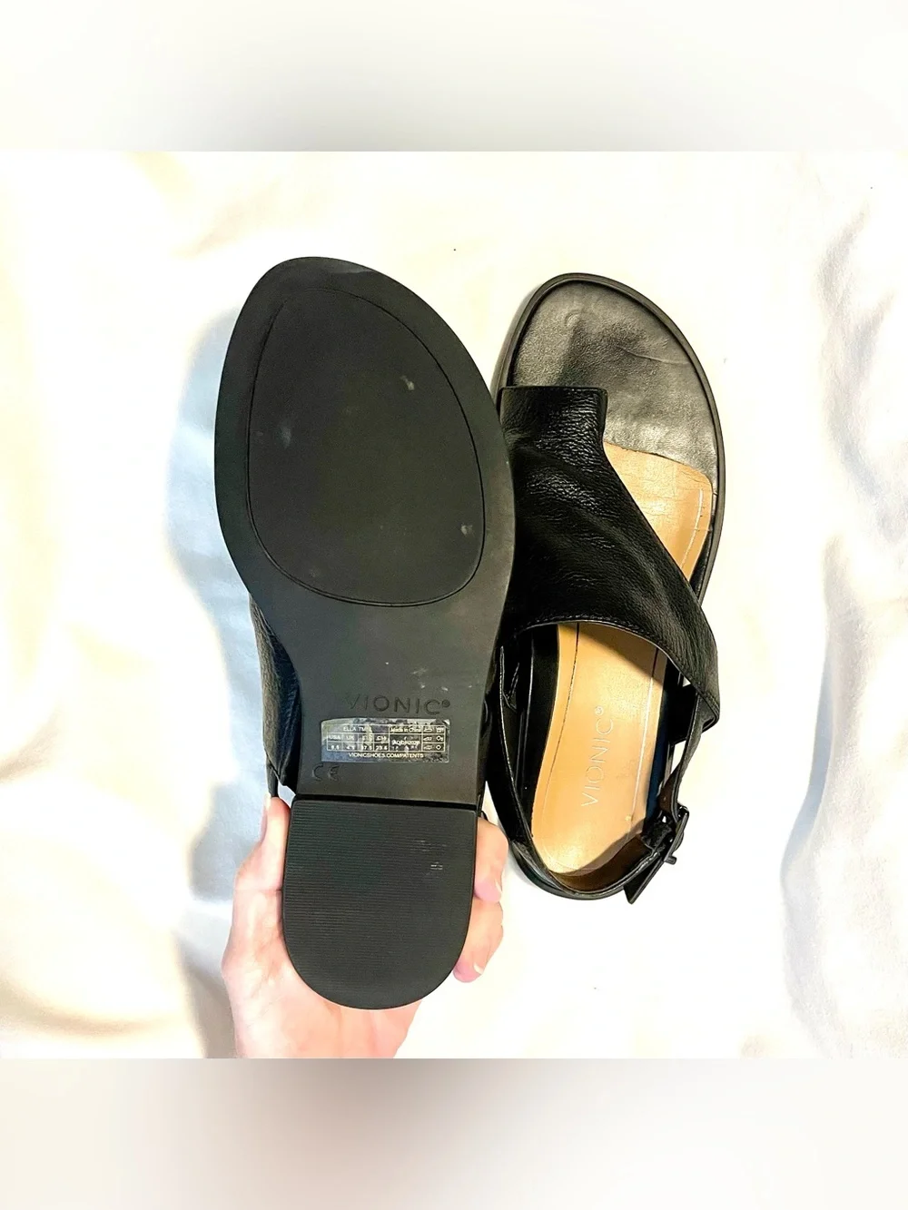 Vionic Ella Leather Slingback Sandal - Black -Buckle/Adjustable Strap-Wmn Sz 6.5
